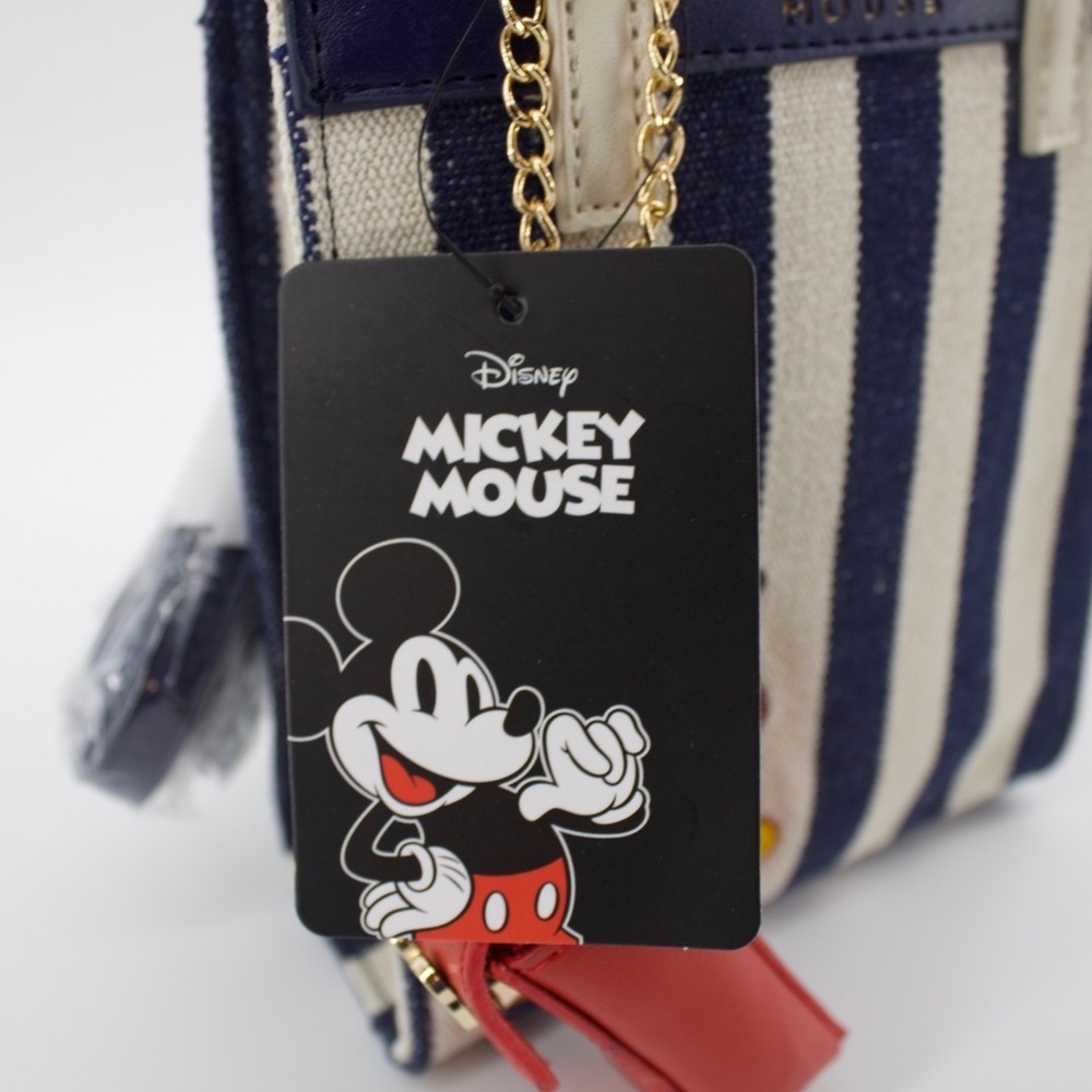 Disney Bioworld Mini Tote Bag Womens Mickey Mouse Navy White Striped NEW Park - Picture 9 of 10